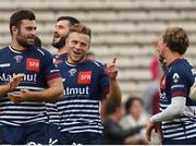 16 October 2016; Ian Madigan, centre, and Blair Connor of Bordeaux-Bégles share a joke following the European Rugby Champions Cup Pool 5 Round 1 match between Bordeaux-Begles and Ulster at Stade Chaban-Delmas in Bordeaux, France. Photo by Ramsey Cardy/Sportsfile