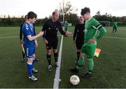 15 October 2016; Referee John McNamara performs the coin toss with team captains Ger Brady of Limerick FC, left, and Conor Standen of Kerry District League prior to the SSE Airtricity League Under 17 Shield match between Limerick FC and Kerry District League at the University of Limerick. Photo by Piaras Ó Mídheach/Sportsfile