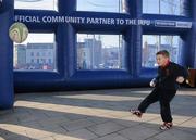 3 March 2011; Caylem Lennon, age 6, from Castlepark, Galway, takes part in a giant inflatable kicking machine which was in Eyre Square. Over 100 young rugby players and fans from Colaiste Iognaid, Sea Road, Galway, were treated to a special sneak preview of the prestigious trophy courtesy of Ulster Bank as part of the Royal Bank of Scotland Group, sponsors of the RBS 6 Nations Championship. As part of the tour a giant inflatable kicking machine was in Eyre Square for the day as members of the public to tried their luck and entered a draw for Ireland V England tickets. Check out highlights of the tour on www.ulsterbank.com/rugby and www.facebook.com/ulsterbankrugby. Ulster Bank has launched a new club initiative, Ulster Bank RugbyForce, which helps rugby clubs around the country to improve their facilities. To register your rugby club, visit www.ulsterbank.com/rugby by March 25th, 2011. Eyre Square, Galway. Picture credit: Stephen McCarthy / SPORTSFILE