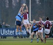 3 March 2011; Greg Higgins, NUIG, in action against Martin McElhinney, UCD. Ulster Bank Sigerson Cup Football Quarter-Final, UCD v NUIG, Castle Pitch, UCD, Belfield, Dublin. Picture credit: Matt Browne / SPORTSFILE