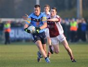 3 March 2011; Neil McAdam, UCD, in action against Fiachra Deasmhunhaigh, NUIG. Ulster Bank Sigerson Cup Football Quarter-Final, UCD v NUIG, Castle Pitch, UCD, Belfield, Dublin. Picture credit: Matt Browne / SPORTSFILE