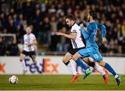 20 October 2016; Robbie Benson of Dundalk in action against Luís Neto of Zenit St Petersburg during the UEFA Europa League Group D match between Dundalk and Zenit St Petersburg at Tallaght Stadium in Tallaght, Co. Dublin.  Photo by Seb Daly/Sportsfile