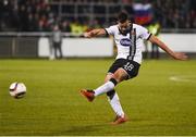 20 October 2016; Robbie Benson of Dundalk shoots to score his side's first goal during the UEFA Europa League Group D match between Dundalk and Zenit St Petersburg at Tallaght Stadium in Tallaght, Co. Dublin.  Photo by David Maher/Sportsfile