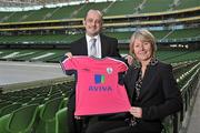 4 March 2011; Republic of Ireland women’s manager Sue Ronan and Gerry Daly, Regional Sales Manager, Aviva, at the Aviva Soccer Sister Programme launch. Aviva Stadium, Lansdowne Road, Dublin. Picture credit: David Maher / SPORTSFILE