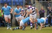 4 March 2011; Jordan Coghlan, Clongowes Wood College SJ, is tackled by Luke McGrath, St. Michael’s College, after evading the tackle of Donagh Lawler. Powerade Leinster Schools Senior Cup Semi-Final, St. Michael’s College v Clongowes Wood College SJ, Donnybrook Stadium, Donnybrook, Dublin. Picture credit: Stephen McCarthy / SPORTSFILE