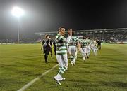 4 March 2011; Billy Dennehy, Shamrock Rovers, applauds the supporters as the teams walk out onto the pitch for the start of the first game of the Airtricity League season. Airtricity League Premier Division, Shamrock Rovers v Dundalk, Tallaght Stadium, Tallaght, Co. Dublin. Picture credit: David Maher / SPORTSFILE