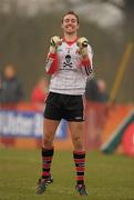 5 March 2011; Ken O'Halloran, University College Cork, celebrates at the end of the game. Ulster Bank Sigerson  Cup Football Final, University of Ulster Jordanstown v University College Cork, Hurling Pitch, UCD, Belfield, Dublin. Photo by Sportsfile