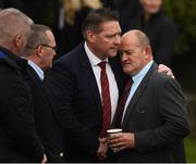 21 October 2016; Former Munster, Queensland Reds and Ireland player Peter Clohessy, right, is comforted by fellow mourners as he arrives for the funeral of Munster Rugby head coach Anthony Foley at the St. Flannan’s Church, Killaloe, Co Clare. The Shannon club man, with whom he won 5 All Ireland League titles, played 202 times for Munster and was capped for Ireland 62 times, died suddenly in Paris on November 16, 2016 at the age of 42. Photo by Stephen McCarthy/Sportsfile
