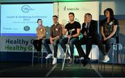 22 October 2016; Kilkenny hurler Michael Fennelly, centre, speaks as part of a panel discussion which also included, from left, Sharon Courtney, Niall McNamee, Prof. Eamon O'Shea, and Lauralee Walsh, during the 2016 GAA Health & Wellbeing Conference at Croke Park in Dublin. Photo by Cody Glenn/Sportsfile