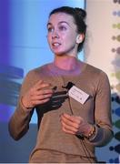 22 October 2016; Monaghan footballer Sharon Courtney speaks as part of a panel discussion during the 2016 GAA Health & Wellbeing Conference at Croke Park in Dublin. Photo by Cody Glenn/Sportsfile