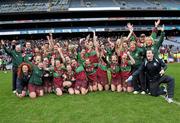 6 March 2011; The Eoghan Rua team celebrate with the Agnes O'Farrelly cup. All-Ireland Intermediate Camogie Club Championship Final, Eoghan Rua v The Harps, Croke Park, Dublin. Picture credit: Brian Lawless / SPORTSFILE