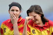 6 March 2011; Ashling Phelan, right, and Joan Dollard, The Harps, after defeat in the final. All-Ireland Intermediate Camogie Club Championship Final, Eoghan Rua v The Harps, Croke Park, Dublin. Picture credit: Brian Lawless / SPORTSFILE