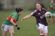 6 March 2011; Barbara Hannon, Galway, in action against Lisa Cafferkey, Mayo. Bord Gais Energy National Football League Division One, Mayo v Galway, Davitts, Ballindine, Co. Mayo. Picture credit: Ray Ryan / SPORTSFILE