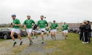 6 March 2011; Limerick captain Gavin O'Mahony with Tom Condon and Sean Tobbin lead the team out onto the field for the second half. Allianz Hurling League Division 2 Round 3, Down v Limerick, Portaferry, Co. Down. Picture credit: Oliver McVeigh / SPORTSFILE