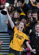 6 March 2011; Killimor captain Brenda Hanney lifts the Bill Carroll cup. All-Ireland Senior Camogie Club Championship Final, Inniscarra v Killimor, Croke Park, Dublin. Picture credit: Brian Lawless / SPORTSFILE