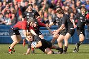 7 March 2011; John Creighton, Campbell College, Belfast, is tackled by Jonny Douglas, Ballyclare High School. Northern Bank Schools' Cup Semi-Final, Ballyclare High School v Campbell College, Belfast, Ravenhill Park, Belfast, Co. Antrim. Picture credit: Oliver McVeigh / SPORTSFILE