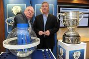 7 March 2011; At the FAI Ford Cup First/Second Round Draw are FAI President Paddy McCall, left, and previous FAI Cup winner Paul Whelan who won the cup with Bohemians in 1992. FAI Ford Cup First/Second Round Draw, FAI Headquarters, Abbotstown, Dublin. Picture credit: Brian Lawless / SPORTSFILE