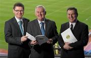 8 March 2011; Uachtarán Cumann Lúthchleas Gael Criostóir Ó Cuana with GAA Director of Finance Tom Ryan, left, and Croke Park Stadium Director, Peter McKenna, at the publication of the GAA’s annual accounts. Croke Park, Dublin. Photo by Sportsfile