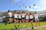 9 March 2011; Models, from left to right, Faith Barrett, Laura Scanlon, Eve Grant, Tara O'Farrell, Danielle Byrne, Kristi Kuudisiim and Pipa O'Connor at the John Giles 'Walk of Dreams' Photocall, Aviva Stadium. The John Giles Foundation in association with 3, have launched the 'Walk of Dreams', the fundraising walk will take place on Sunday, 27th March at 3pm in 14 locations nationwide. Bringing together people who love football from all over Ireland to raise funds for the beautiful game and the John Giles Foundation, to continue the growth of football. The ‘Walk of Dreams’ will take place in Letterkenny, Sligo, Castlebar, Galway City, Ennis, Limerick City, Tralee, Cork City, Athlone, Thurles, Waterford City, Enniscorthy, Dublin City, from Aviva Stadium, and Dundalk. The John Giles Foundation was founded to use football as a vehicle for social change, to build community cohesion, increase participation and to improve health and education by providing funding to help football in clubs, schools and community groups in Ireland. Half of the funds raised will be retained by participating football clubs while the other half will go to the Foundation for community football projects in clubs, schools and community groups throughout Ireland. Visit www.johngilesfoundation.com for more details. Aviva Stadium, Lansdowne Road, Dublin. Picture credit: David Maher / SPORTSFILE