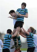 9 March 2011; Barry Fitzpatrick, St. Gerard's School, wins possession in the line-out against Ryan Ashworth, Presentation College, Bray. Fr. Godfrey Cup Semi Final, St. Gerard's School v Presentation College, Bray, Greystones RFC, Dr. Hickey Park, Co. Wicklow. Picture credit: Brian Lawless / SPORTSFILE