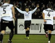 11 March 2011; Mark Quigley, Dundalk, celebrates after scoring his side's first goal from a longe range free kick. Airtricity League Premier Division, Dundalk v Galway United, Oriel Park, Dundalk, Co. Louth. Picture credit: Oliver McVeigh / SPORTSFILE