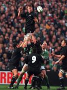 17 November 2001; Chris Jack of New Zealand wins possession from a line-out during the International Friendly match between Ireland and New Zealand at Lansdowne Road in Dublin. Photo by Matt Browne/Sportsfile
