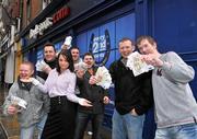 15 March 2011; “Punters clean up on Day 1 of Cheltenham”. Boylesports Public Relations spokesperson Nicola McGeady with punters, from left to right, Graham Monaghan, Nick Nitis, Dave O'Meara, Tim Comerford, Alan Keaney and Michael Dunne. Boylesports, Grafton Street, Dublin. Picture credit: David Maher / SPORTSFILE