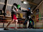 16 March 2011; Willie Casey, right, spars with Oisin Fagan during training ahead of his Super Bantamweight World Title Fight against Guillermo Rigondeaux on March 19th in Citywest Convention Centre. Crumlin Boxing Club, Dublin. Picture credit: Diarmuid Greene / SPORTSFILE