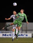 14 March 2011; Stephen Rice, Shamrock Rovers, in action against Gary Thompson, Lisburn Distillery. Setanta Sports Cup, Quarter-Final, 1st Leg, Lisburn Distillery v Shamrock Rovers, New Grosvenor Stadium, Ballyskeagh, Co. Down. Picture credit: Oliver McVeigh / SPORTSFILE