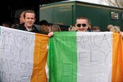 15 March 2011; Irish punters James Creavin, left, and Brian McCormack, from Athlone, Co. Westmeath, show their support for Hurricane Fly before the day's racing. Cheltenham Racing Festival 2011, Prestbury Park, Cheltenham, England. Picture credit: Barry Cregg / SPORTSFILE