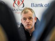 15 March 2011; Ulster head coach Brian McLaughlin speaking during a press conference ahead of their Celtic League match against Dragons on Friday. Ulster Rugby Press Conference, Newforge Training Ground, Belfast, Co. Antrim. Picture credit: Oliver McVeigh / SPORTSFILE