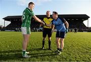 30 October 2016; Referee Cormac Reilly is joined by captains Bryan Menton of Donaghmore/Ashbourne, left, and Joe Lyons of Simonstown Gaels, right, for the coin toss ahead of the Meath County Senior Club Football Championship Final game between Donaghmore/Ashbourne and Simonstown at Pairc Táilteann in Navan, Co. Meath. Photo by Seb Daly/Sportsfile