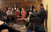 18 March 2011; England head coach Martin Johnson speaking to journalists during a press conference ahead of their RBS Six Nations Rugby Championship match against Ireland on Saturday. England Rugby Squad Press Conference, Conrad Hotel, Earlsfort Terrace, Dublin. Photo by Sportsfile