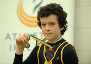 19 March 2011; Ciaran Morgan, from Bohermeen AC, Co. Meath, winner of the U12 boys high jump. Woodie’s DIY National Juvenile Indoor Championships, Meadowbank Indoor Arena, Magherafelt, Derry. Picture credit: Oliver McVeigh / SPORTSFILE