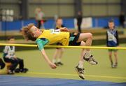 19 March 2011; Pat Loughrey, from Innishowen AC, Co. Donegal, in action during the U12 high jump final. Woodie’s DIY National Juvenile Indoor Championships, Meadowbank Indoor Arena, Magherafelt, Derry. Picture credit: Oliver McVeigh / SPORTSFILE