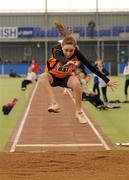 19 March 2011; Ailbhe O'Donnell, from Rosses AC, in action during the U13 Girls Long Jump. Woodie’s DIY National Juvenile Indoor Championships, Meadowbank Indoor Arena, Magherafelt, Derry. Picture credit: Oliver McVeigh / SPORTSFILE