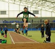 19 March 2011; Sinead Reynolds, from Cushinstown, in action during the U13 Girls Long Jump. Woodie’s DIY National Juvenile Indoor Championships, Meadowbank Indoor Arena, Magherafelt, Derry. Picture credit: Oliver McVeigh / SPORTSFILE