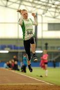 19 March 2011; Aisling Keady-Cummins, from Craughwell, in action during the U13 Girls Long Jump. Woodie’s DIY National Juvenile Indoor Championships, Meadowbank Indoor Arena, Magherafelt, Derry. Picture credit: Oliver McVeigh / SPORTSFILE