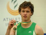 19 March 2011; James Greene, Ferrybank AC, Co. Waterford, pictured with his medal after winning the U19  Boys 400m. James also won gold in the U19 boys 60m. Woodie’s DIY National Juvenile Indoor Championships, Meadowbank Indoor Arena, Magherafelt, Derry. Picture credit: Oliver McVeigh / SPORTSFILE