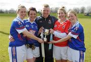 20 March 2011; WIT players, from left, Bridin Doyle, Kellie Mullan, Sinead Whelan, Marguerite Doyle and manager Noel Houlahan, all from Wexford, celebrate with the Giles Cup following their victory. Giles Cup Final 2011, Waterford Institute of Technology v Institute of Technology Tralee, University of Limerick, Limerick. Picture credit: Stephen McCarthy / SPORTSFILE