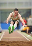 19 March 2011; Conor Daly, St Abbans AC, Laois, in action during the U18 Boys Triple jump. Woodie’s DIY National Juvenile Indoor Championships, Meadowbank Indoor Arena, Magherafelt, Derry. Picture credit: Oliver McVeigh / SPORTSFILE