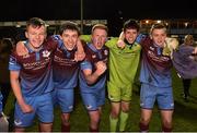 4 November 2016; Drogheda United players, from left, Aaron Ashe, Jake Hyland, Stephen Dunne, Stephen McGuinness and  Richie Purdie celebrate after the game the SSE Airtricity Promotion / Relegation Play-off - Second Leg match between Drogheda United and Wexford Youths at United Park in Drogheda, Co Louth. Photo by Oliver McVeigh/Sportsfile