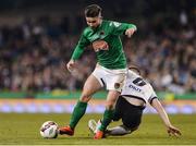 6 November 2016; Seán Maguire of Cork City in action against Stephen O'Donnell of Dundalk during the Irish Daily Mail FAI Cup Final match between Cork City and Dundalk at Aviva Stadium in Lansdowne Road, Dublin. Photo by Eóin Noonan/Sportsfile