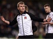 6 November 2016; Dundalk manager Stephen Kenny looks for encouragement from the supporters during the Irish Daily Mail FAI Cup Final match between Cork City and Dundalk at Aviva Stadium in Lansdowne Road, Dublin. Photo by Seb Daly/Sportsfile