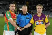 23 March 2011; Referee Fergal Kelly with Carlow captain Darragh Foley, right, and Wexford captain James Breen. Cadbury Leinster GAA Football Under 21 Championship Semi-Final, Carlow v Wexford, O'Moore Park, Portlaoise, Co. Laois. Picture credit: Matt Browne / SPORTSFILE