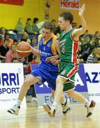 24 March 2011; Seamus Coleman, Castleisland Community College, Castleisland, Co. Kerry, in action against Alan Dempsey, Calasanctius College, Oranmore, Co. Galway. Basketball Ireland Boys U19A Schools League Final, Calasanctius College, Oranmore, Co. Galway v Castleisland Community College, Castleisland, Co. Kerry, National Basketball Arena, Tallaght, Co. Dublin. Picture credit: Barry Cregg / SPORTSFILE