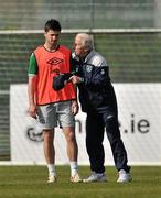 28 March 2011; Republic of Ireland manager Giovanni Trapattoni with Shane Long during squad training ahead of their International Friendly against Uruguay on Tuesday night. Republic of Ireland Squad Training, Gannon Park, Malahide, Co. Dublin. Picture credit: David Maher / SPORTSFILE