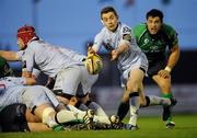 1 April 2011; Greig Laidlaw, Edinburgh, passes the ball out from a ruck. Celtic League, Connacht v Edinburgh, Sportsground, Galway. Picture credit: Barry Cregg / SPORTSFILE