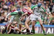 17 March 2011; Alan Geoghegan, 2nd from left, and Niall McEvoy, O’Loughlin Gaels, contest possession with Jamie Cannon, left, and Conor Forde, Clarinbridge. AIB GAA Hurling All-Ireland Senior Club Championship Final, Clarinbridge v O’Loughlin Gaels, Croke Park, Dublin. Picture credit: Brendan Moran / SPORTSFILE