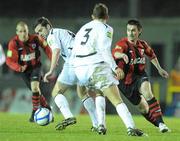 2 April 2011; Keith Gillespie, Longford Town, in action against Tommy Barrett, left and Jamie Carr, Athlone Town. Airtricity League First Division, Longford Town v Athlone Town, Flancare Park, Longford. Photo by Sportsfile